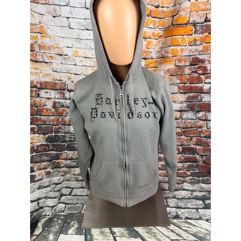 Harley-Davidson Gray Studded Eagle Zip Up Hoodie Womens Large Freedom H-D Ohio